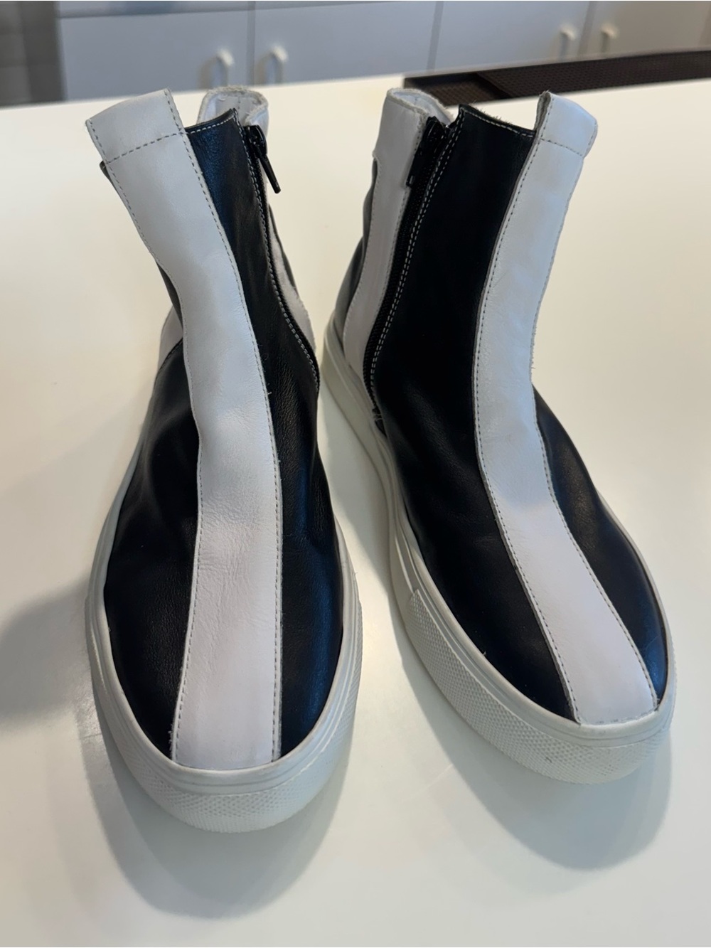 Alberto Fermani Black and White High-Top Leather Boots